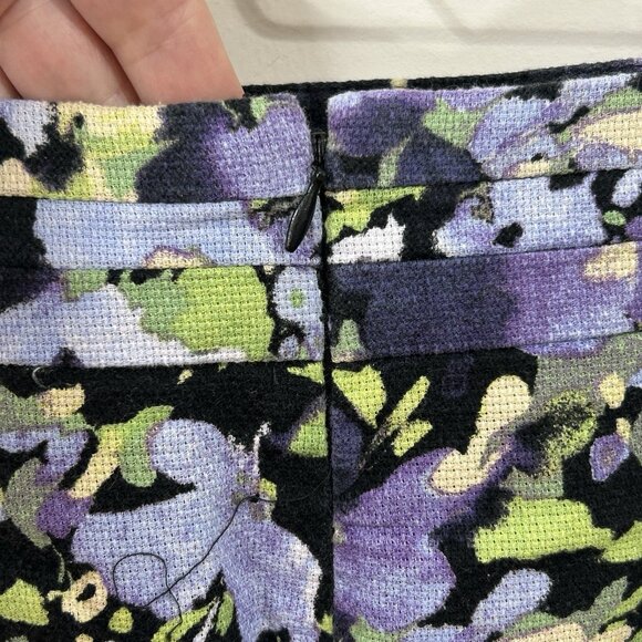 LOFT Mini Skirt 0 Stretch Floral Pencil Black Purple Green Cotton Lined - Picture 3 of 8